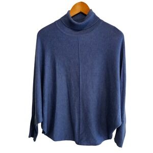 KERISMA Blue Turtleneck Poncho Sweater S/M Cashmere Blend Minimalist Oversized‎